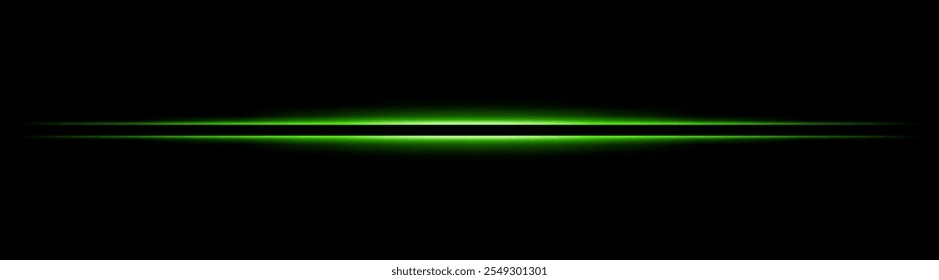 Feixe de luz horizontal brilhante verde. Design elegante e nítido com tons quentes para efeitos sci-fi ou futuristas. Ideal para planos de fundo abstratos, transições de luz ou visuais inspirados em neon