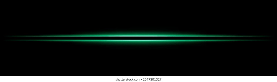 Feixe de luz horizontal brilhante verde. Design elegante e nítido com tons quentes para efeitos sci-fi ou futuristas. Ideal para planos de fundo abstratos, transições de luz ou visuais inspirados em neon