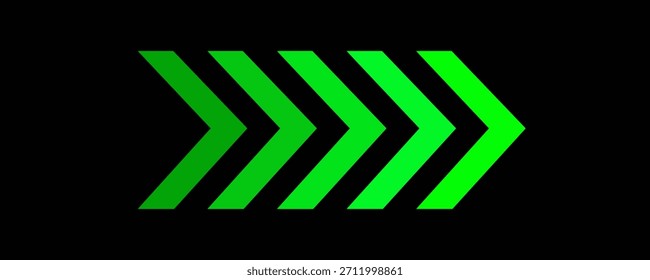 Flechas verdes brillantes a la izquierda. Flechas de la silueta 4K en color verde aislado en fondo negro de la llave del croma. Bucle sin costuras. Anuncio de dirección