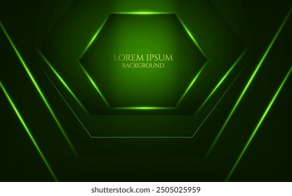 green glowing light lines and hexagon patterns dark and creative digital abstract luxury background,cover,card and award banner vector illustration element. 