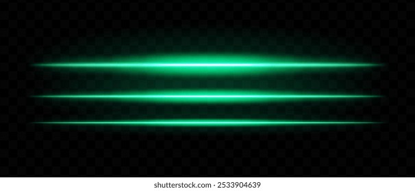 Green glowing light streaks. Horizontal beams, neon, abstract, bright lines, futuristic, energy, dynamic motion, shine, luminous effect, optical flare, laser, electric.