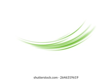 Green glowing light trail vector - green line effect, winding green path, wave , curved energy vortex, futuristic background on a transparent PNG background	