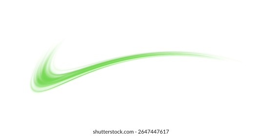 Green glowing light trail vector . Green line effect, winding green path, wave , curved energy vortex, futuristic background on a transparent PNG background	
