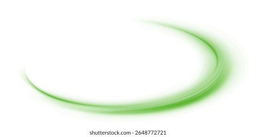 Green glowing light trail vector . Green line effect, winding green path, wave , curved energy vortex, futuristic background on a transparent PNG background	