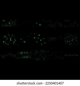 luces brillantes verdes y destellos con destellos de lente y efecto bokekel estrellas vectoriales brillantes y elementos solares en el fondo