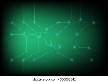 Green glowing line connecting network  