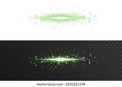 Green glowing line with horizontal beam, soft flare glow, and futuristic light shine. Perfect for motion graphics, HUD transitions, sci-fi overlays, speed effects, or digital design presentations