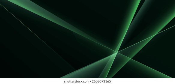 Green glowing lines. Green dark geometric gradient background vector