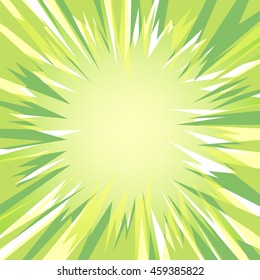 Green glowing lowpoly burst explosion. Vector illustration for decoration with poligonal rays. Abstract background. Template for anime style design.