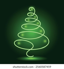 Green glowing neon Christmas tree