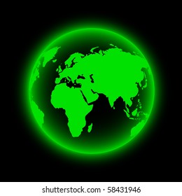 Green Glowing Neon Earth Globe (Vector)