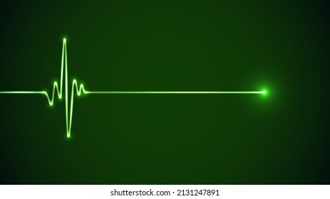 Green glowing neon heart pulse. Heart beat 