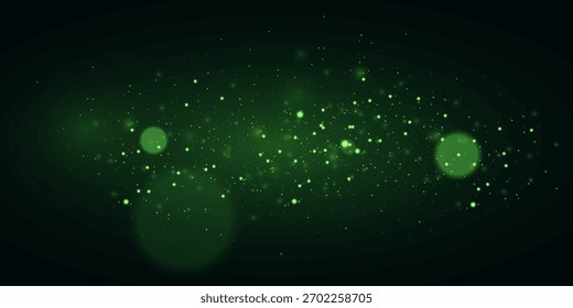 Partículas brillantes verdes sobre fondo oscuro
