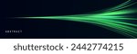 Green glowing shiny lines effect vector background. Luminous white lines of speed. Light glowing effect. Light trail wave, fire path trace line and incandescence curve twirl.