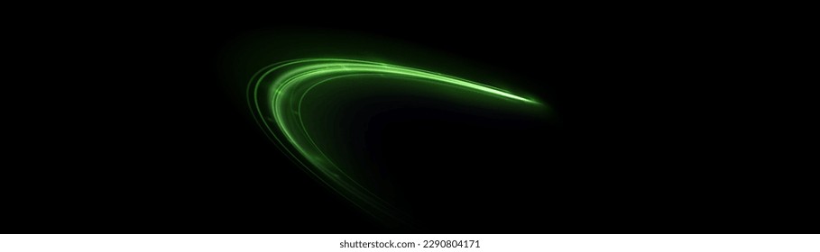 Green glowing shiny lines effect vector background. Luminous white lines of speed. Light glowing effect. Light trail wave, fire path trace line and incandescence curve twirl.