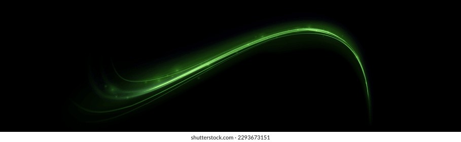 Green glowing shiny lines effect vector background. Luminous white lines of speed. Light glowing effect. Light trail wave, fire path trace line and incandescence curve twirl.