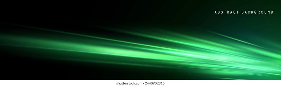 Green glowing shiny lines effect vector background. Luminous white lines of speed. Light glowing effect. Light trail wave, fire path trace line and incandescence curve twirl.