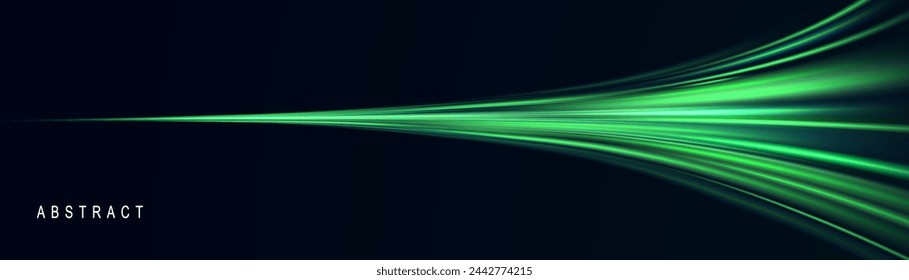 Green glowing shiny lines effect vector background. Luminous white lines of speed. Light glowing effect. Light trail wave, fire path trace line and incandescence curve twirl.