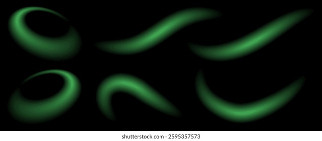 Green glowing shiny lines effect vector background. Luminous white lines of speed. Light glowing effect. Light trail wave, fire path trace line and incandescence curve twirl.