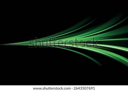 Green glowing shiny lines effect vector background. Luminous white lines of speed. Light glowing effect. Light trail wave, fire path trace line and incandescence curve twirl