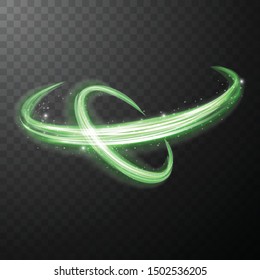 Green glowing shiny spiral lines abstract light speed and shiny wavy trail