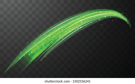 Green glowing shiny spiral lines abstract light speed and shiny wavy trail