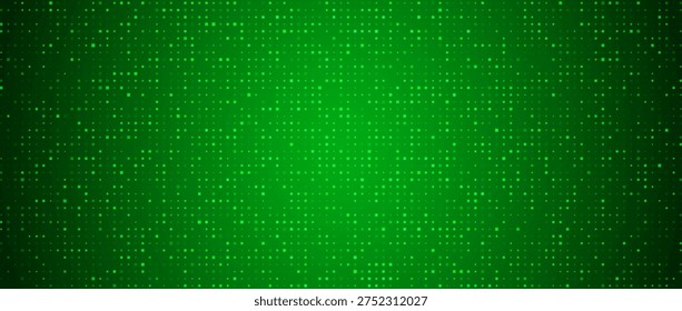Green glowing square pixel pattern. Dark greenish mosaic texture backdrop. Abstract sparkling technology grid wallpaper. Vector modern business, science, healthcare, medicine, presentation background