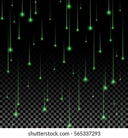 Green glowing starfall abstract background. Ready for your design. Vector Illustration.