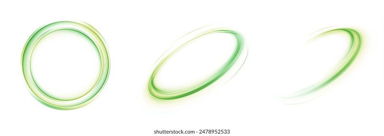 Green glowing Twirl circle on a white background. Special radiant effect. Glowing special effect for game design. Futuristic colorful pedestal, podium, platform. Vector PNG. For web design