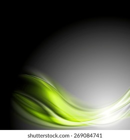 Olas brillantes verdes sobre fondo oscuro. Diseño de vectores