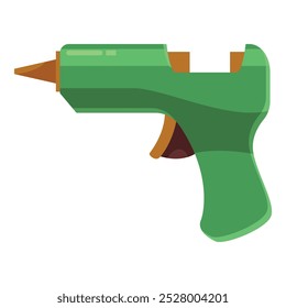 Pistola de pegamento verde calentándose y lista para usar en proyectos de arte, manualidades y bricolaje