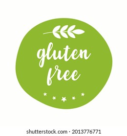 Green Gluten Free circle logo, vector symbol for food.