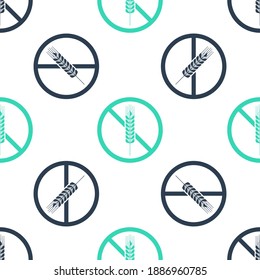 Green Gluten Free Grain Icon Isolated Seamless Pattern On White Background. No Wheat Sign. Food Intolerance Symbols. Vector.