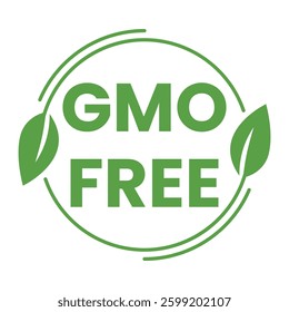 Green GMO Free isolated minimalist stamp, sticker, sign with Leaves icon vector illustration