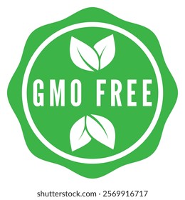 Green GMO Free isolated rubber stamp, sticker, sign with Leaves vector illustration