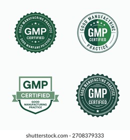 Vetor de conjunto de crachás GMP verde para uso gráfico e de design.
