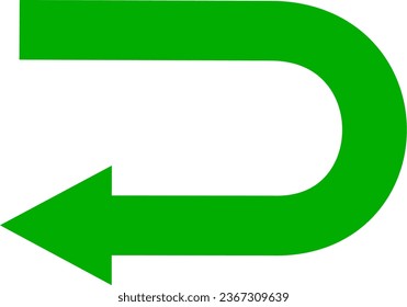  Green go back return arrow icon, simple vector u turn shape pointer flat design pictogram concept vector for app ads web banner button ui ux interface elements. Replaceable vector design.