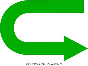 Green go back return arrow icon, simple vector u turn shape pointer flat design pictogram concept vector for app ads web banner button ui ux interface elements. Replaceable vector design.