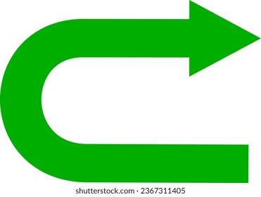 Green go back return arrow icon, simple vector u turn shape pointer flat design pictogram concept vector for app ads web banner button ui ux interface elements. Replaceable vector design.