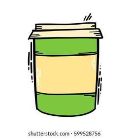 Green to go coffee cup - cute isolated hand drawn vector illustration