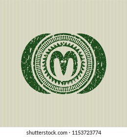 Green goat head icon inside distress rubber grunge seal