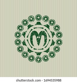 Green goat head icon inside distressed with rubber seal texture