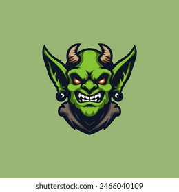 green goblin gaming mascot esport on green background vector illustration template design