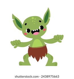 Green Goblin with Pointy Ears as Fairy Tale Character Vector Illustration