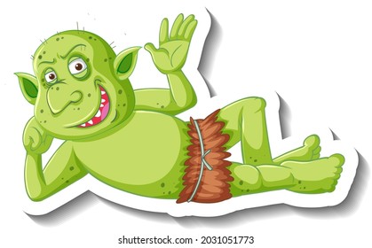 Green goblin or troll cartoon character sticker illustration