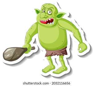 Green goblin or troll cartoon character sticker illustration