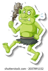 Green goblin or troll cartoon character sticker illustration