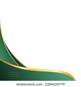 Green and gold abstract curve border or gold corner border on white background