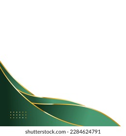 Green and gold abstract curve border or gold corner border on white background