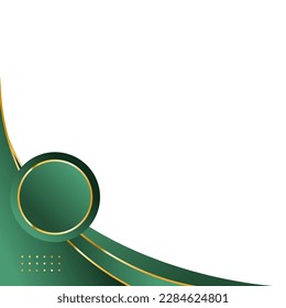 Green and gold abstract curve border or gold corner border on white background